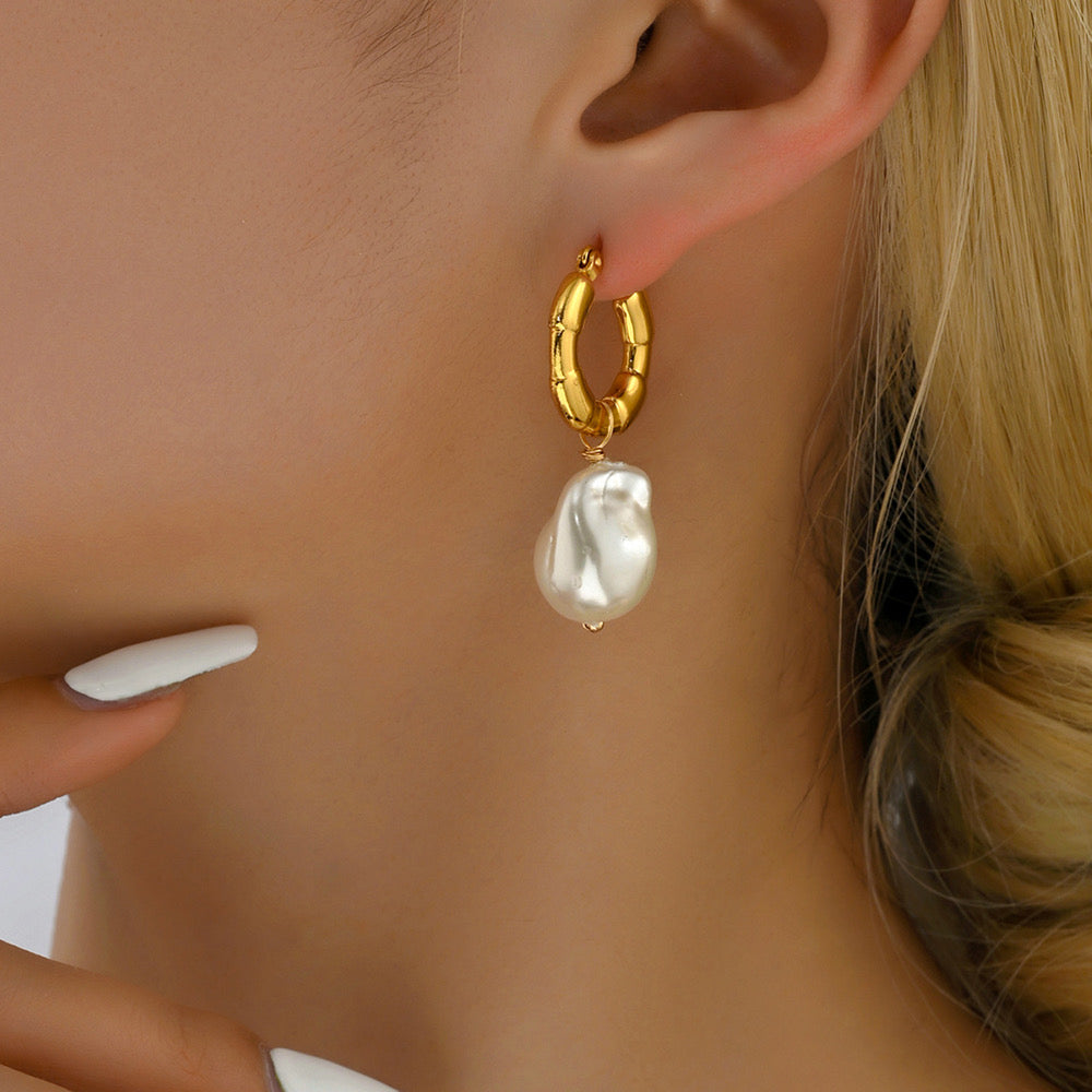 Pearl Drop Earrings Stainless Steel