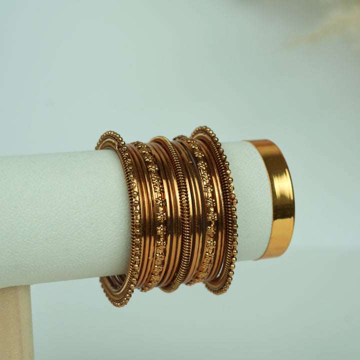 Oxidised Metal Bangles Set – Brass Finish Look