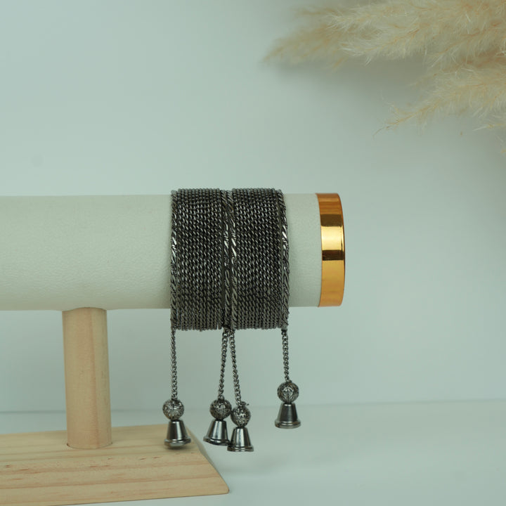 Oxidised Tassel Bangles Set