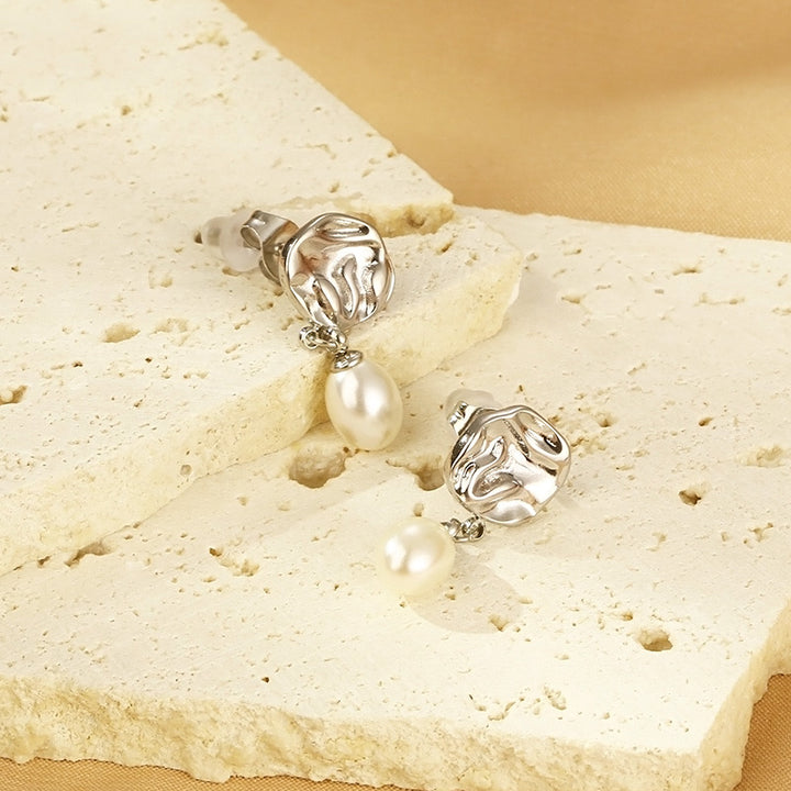 Pearl Drop Earrings Stainless Steel