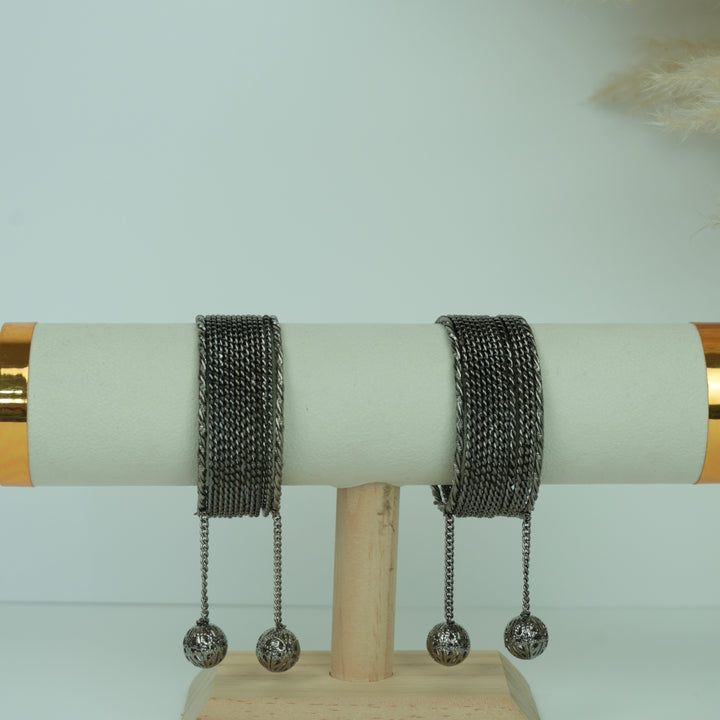 Oxidised Tassel Bangles Set