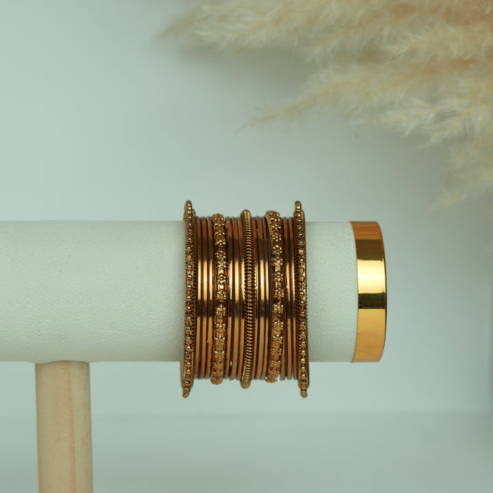 Oxidised Metal Bangles Set – Brass Finish Look