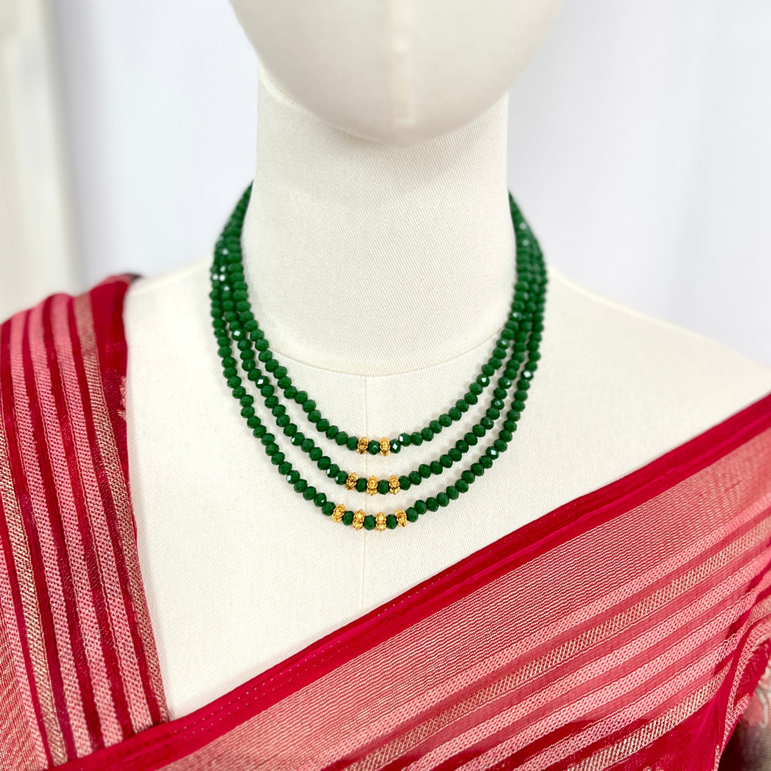 Emerald Crystal Gold Bead Necklace