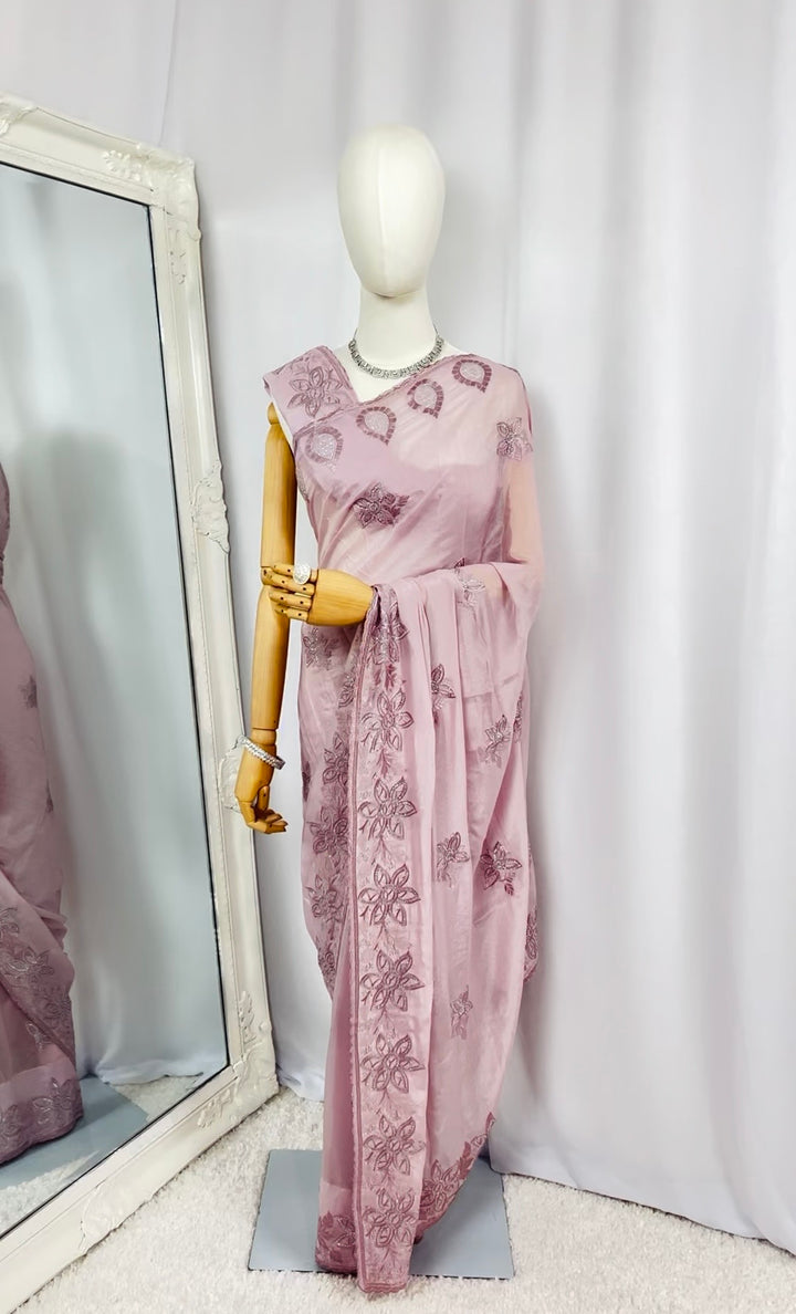 Blush Lavender Embroidered Silk Saree