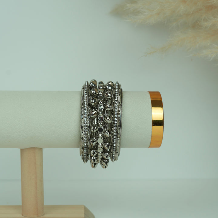 Oxidised Stone Ghungroo Bangles