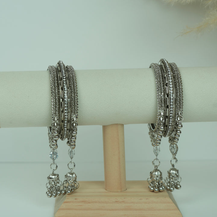 Oxidised Stone Tassel Bangles