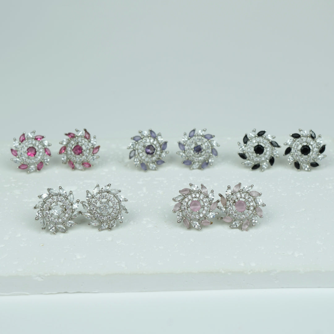 Radiant Stone Cluster Stud Earrings