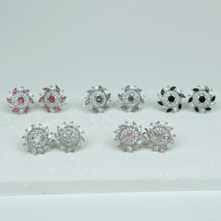 Radiant Stone Cluster Stud Earrings