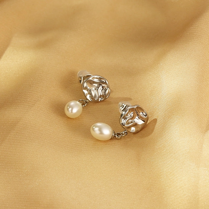 Pearl Drop Earrings Stainless Steel