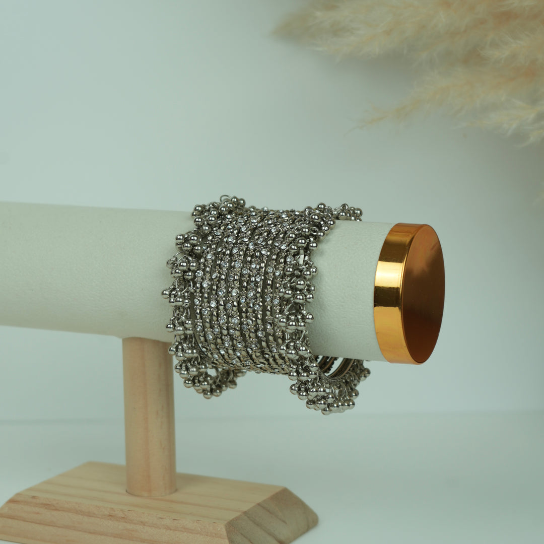 Oxidised Stone Ghungroo Bangles