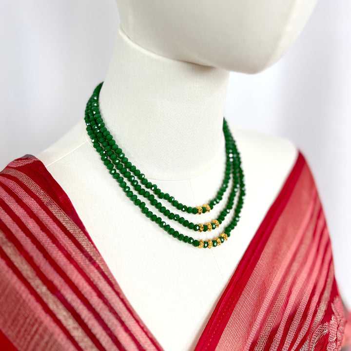 Emerald Crystal Gold Bead Necklace
