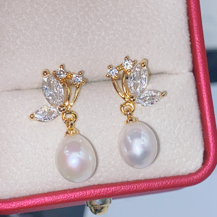 Butterfly Stud Earrings Freshwater Pearls In 925 Sterling Silver