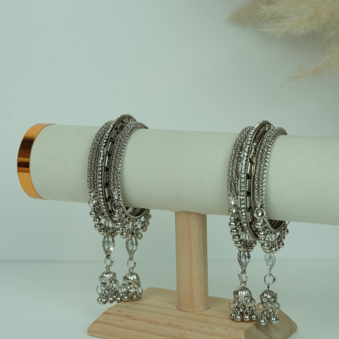 Oxidised Stone Tassel Bangles