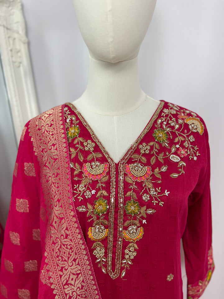 Deep Pink Embroidered Kurta Set