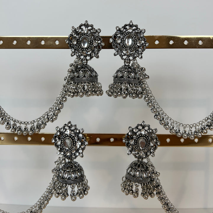 Oxidised Jhumka with Beaded Drape Chain