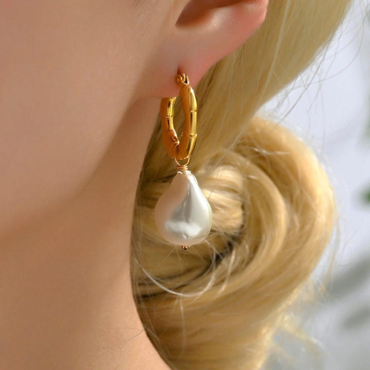 Pearl Drop Earrings Stainless Steel