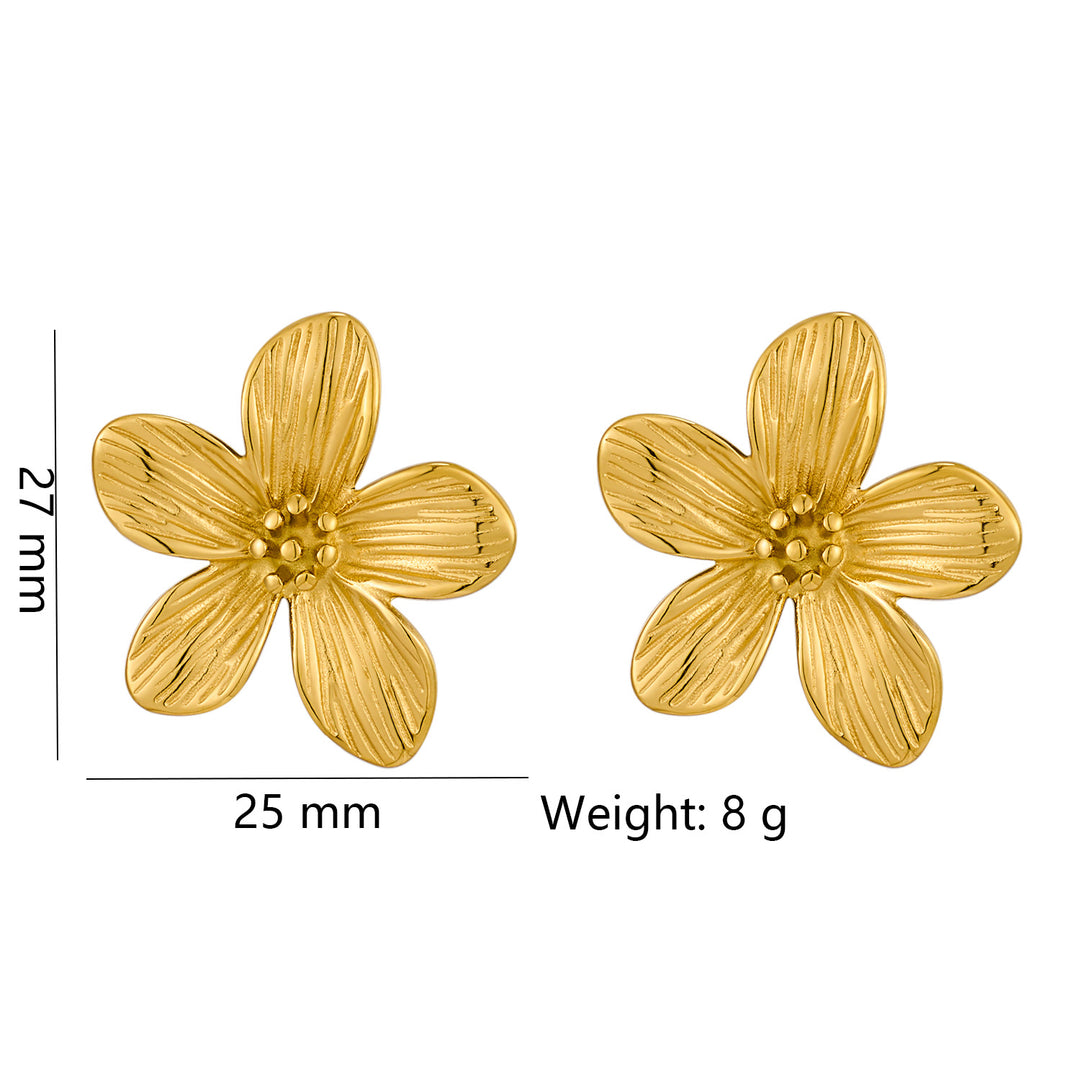 Stainless Steel Flower Pvd 18K Gold Plated Elegant Ear Studs