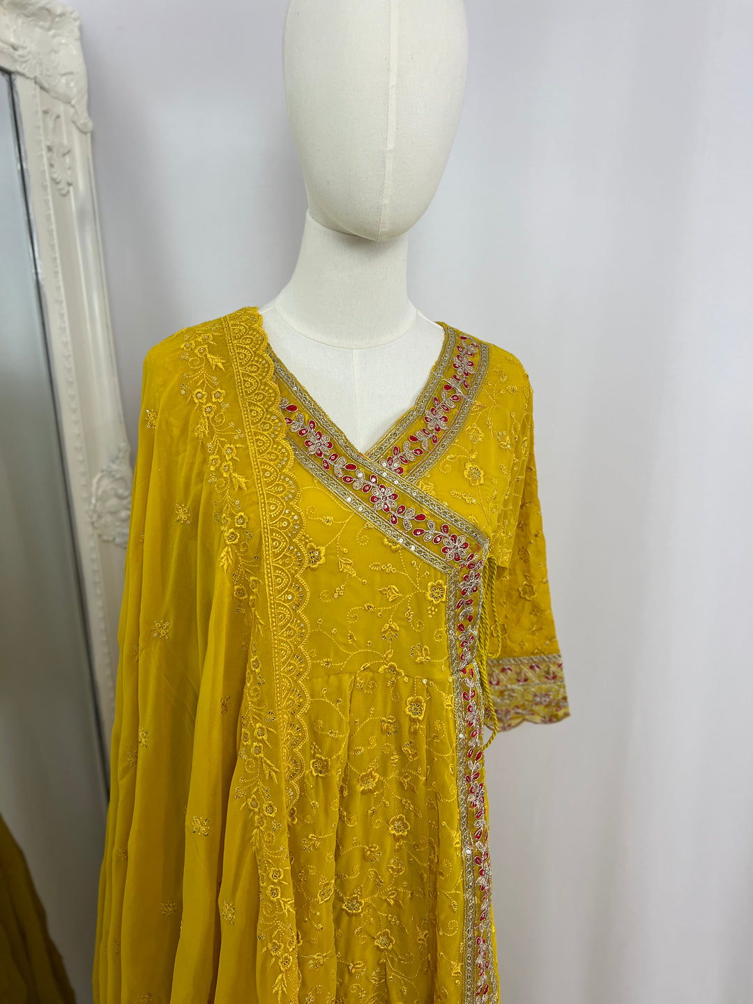 Embroidered Kurtha Set – Mustard Yellow