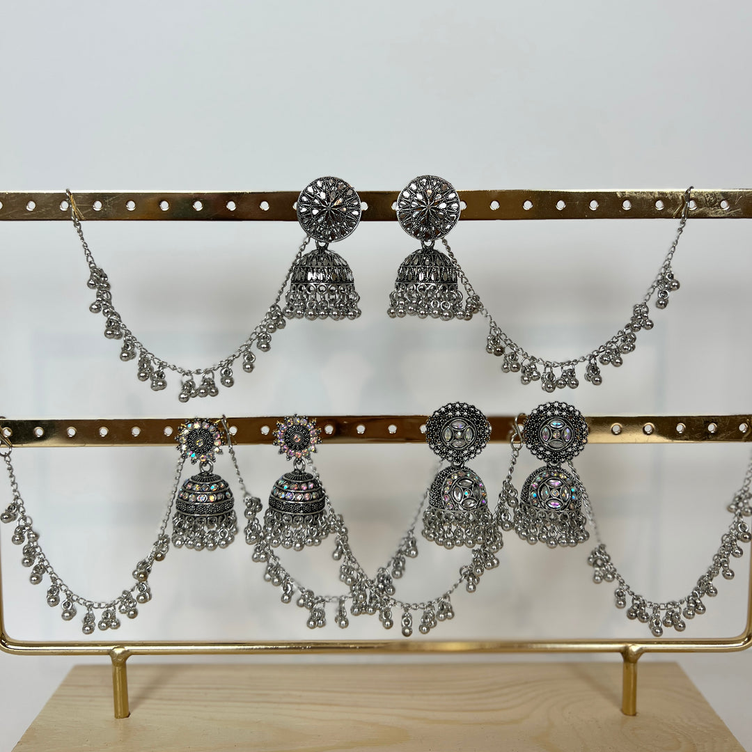 Oxidised Jhumka with Beaded Drape Chain
