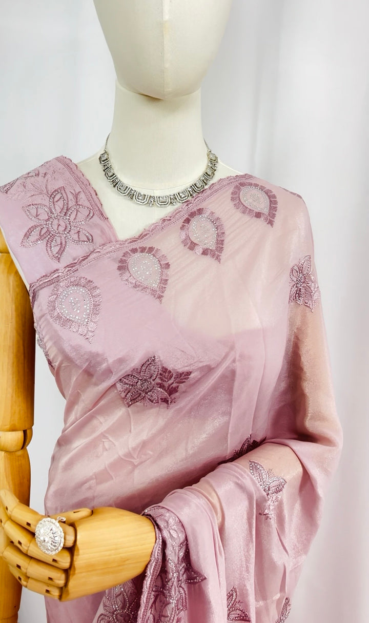 Blush Lavender Embroidered Silk Saree