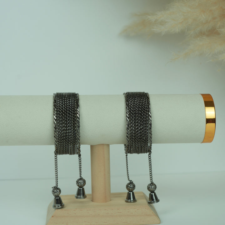 Oxidised Tassel Bangles Set