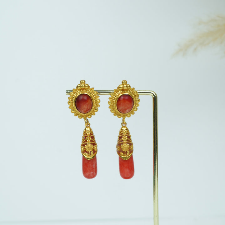 Tibetan Coral Drop Earrings