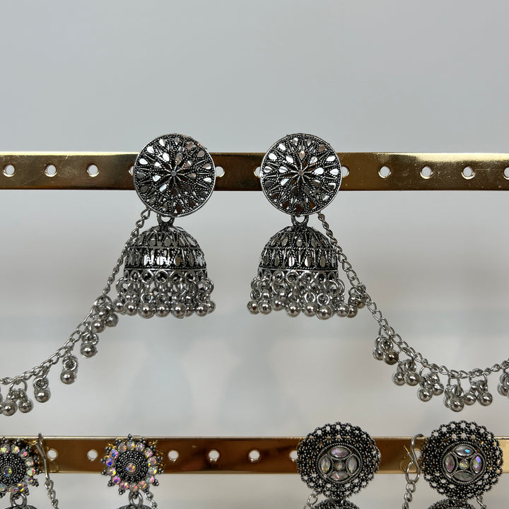 Oxidised Jhumka with Beaded Drape Chain