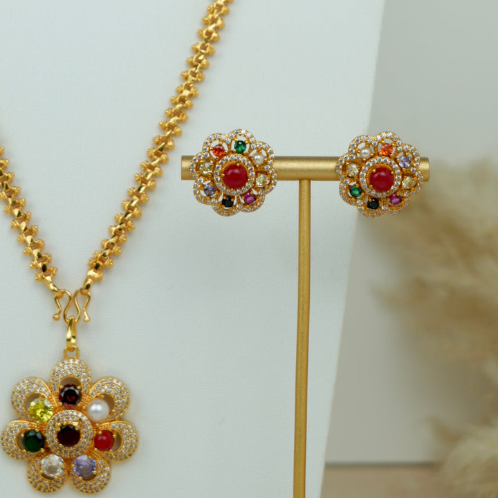 Navaratna Pendant Necklace Set