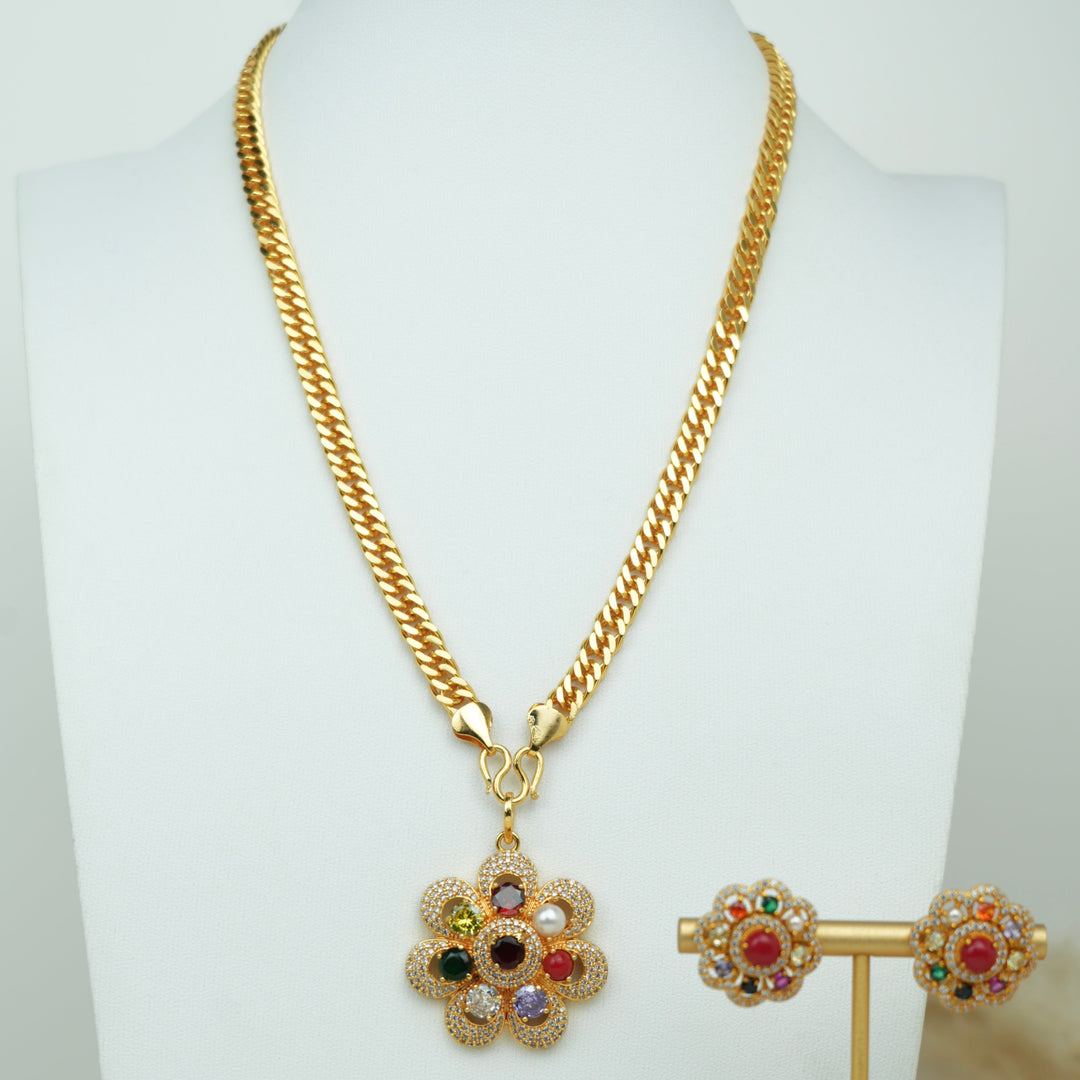 Navaratna Pendant Necklace Set