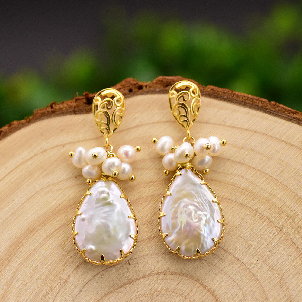 Water Droplets Pearl Drop Earrings