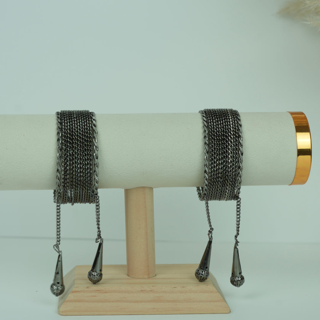 Oxidised Tassel Bangles Set