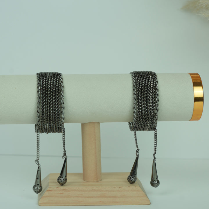 Oxidised Tassel Bangles Set