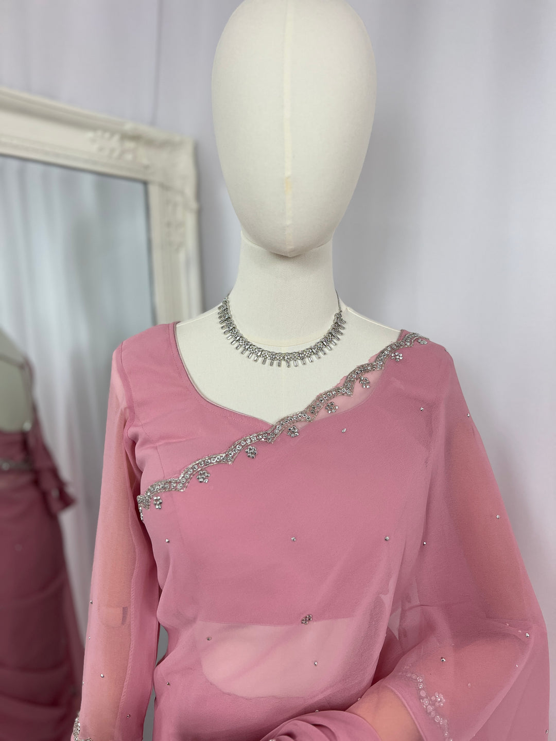 Rose Pink Georgette Saree with Readymade Blouse