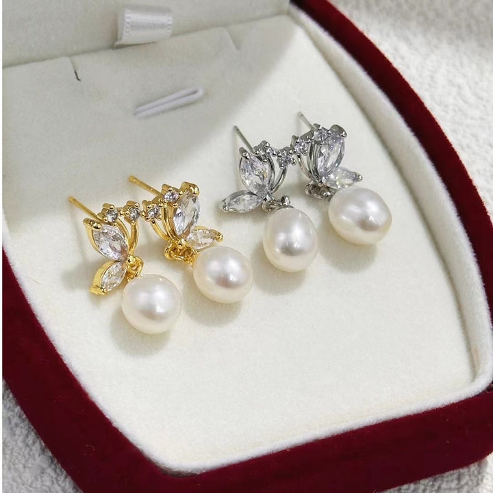Butterfly Stud Earrings Freshwater Pearls In 925 Sterling Silver