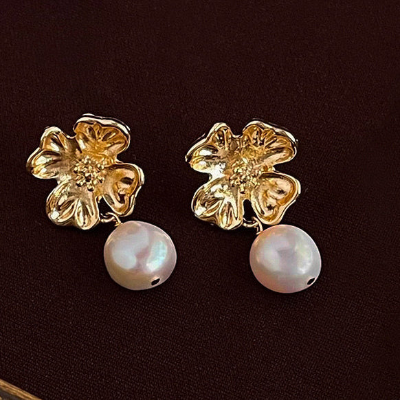 Freshwater Pearl Earrings Flower Design