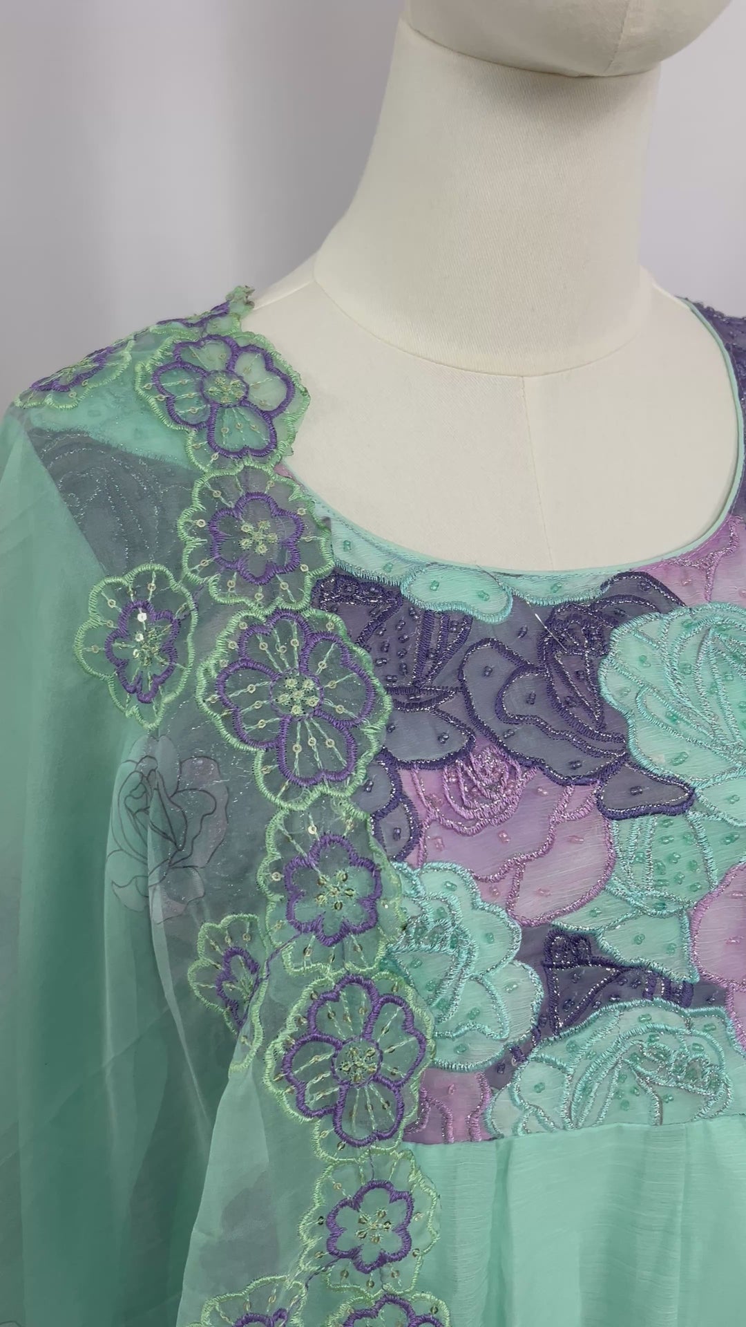 Mint &amp; Lavender Floral Chiffon Umbrella Kurta Set