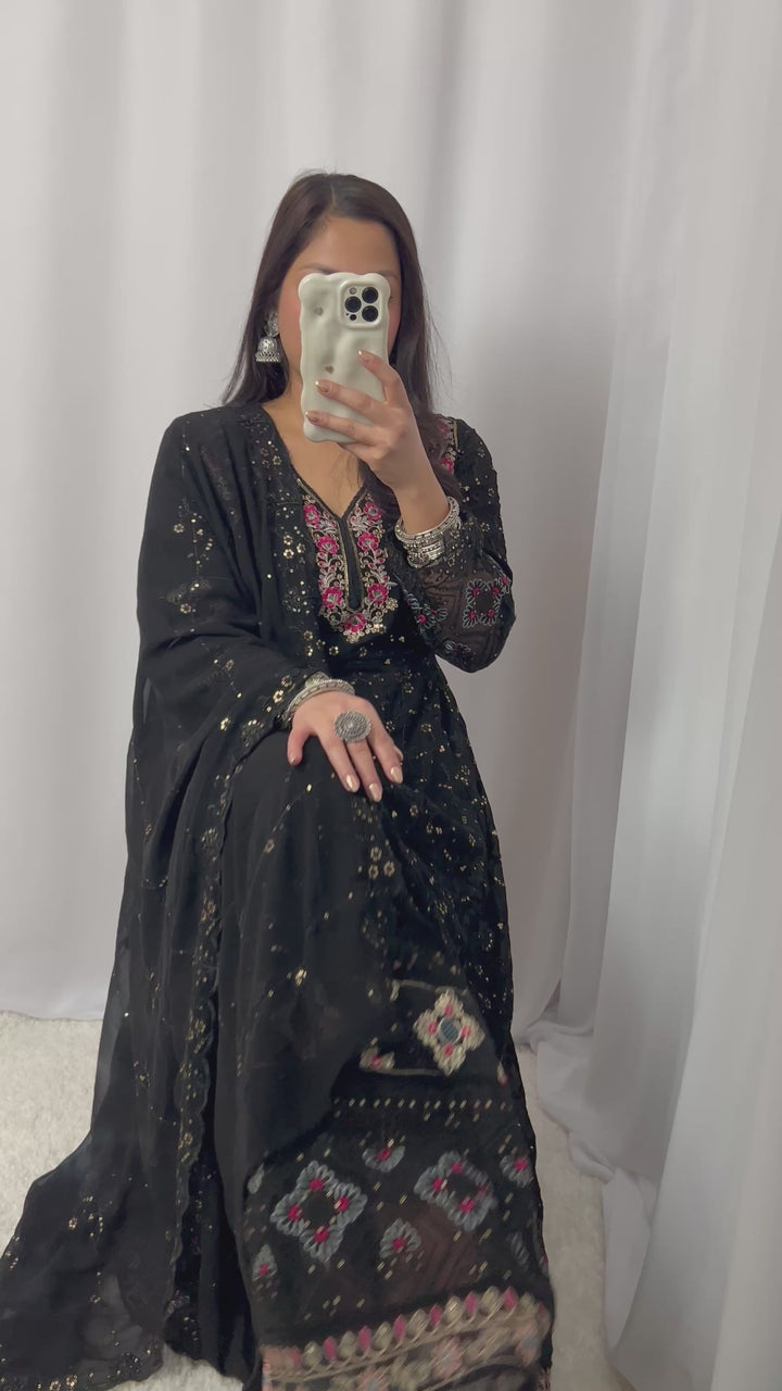 Black Embellished Kurta Set
