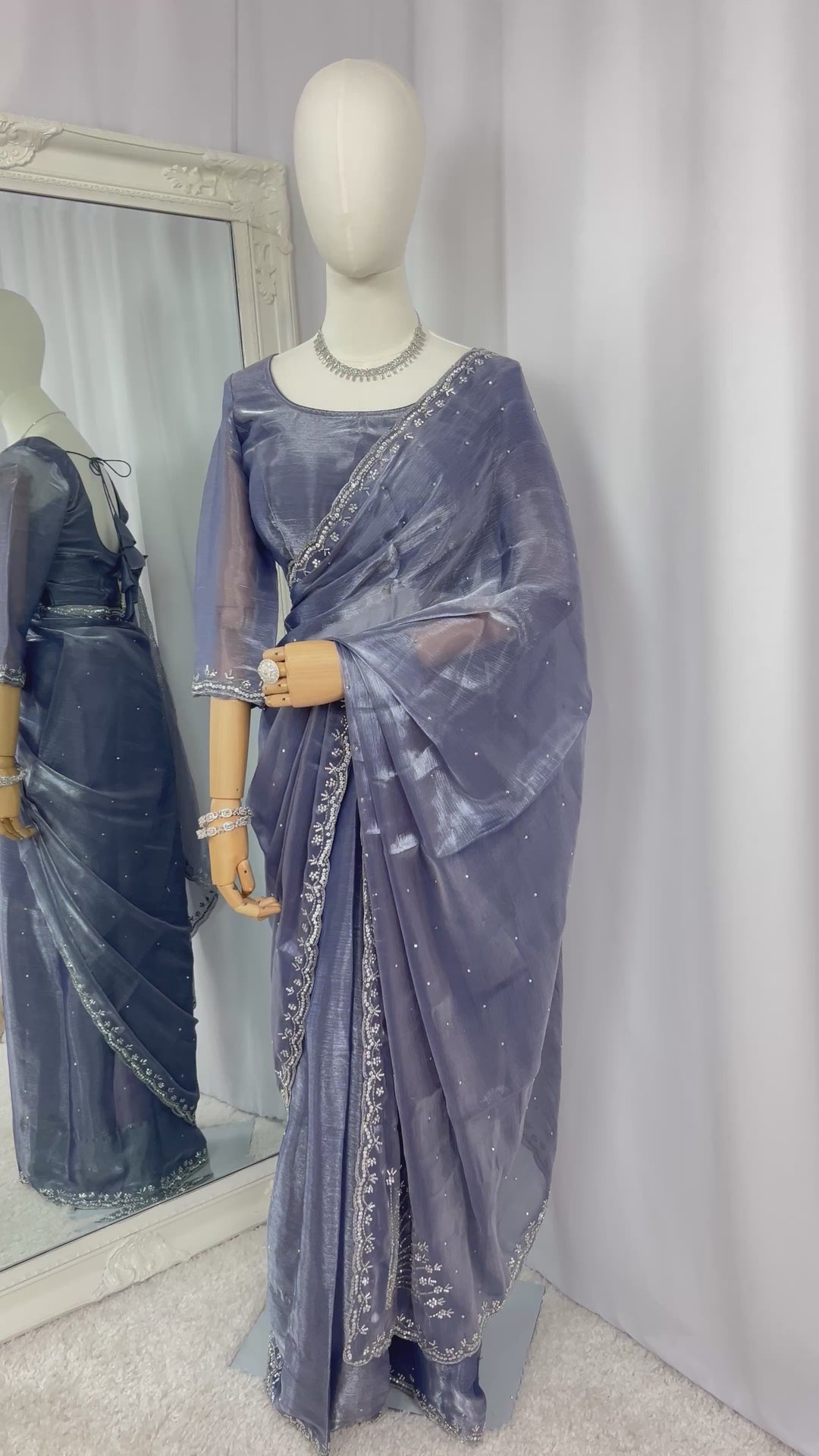 Steel Grey Jimmy Choo Saree with Readymade Blouse