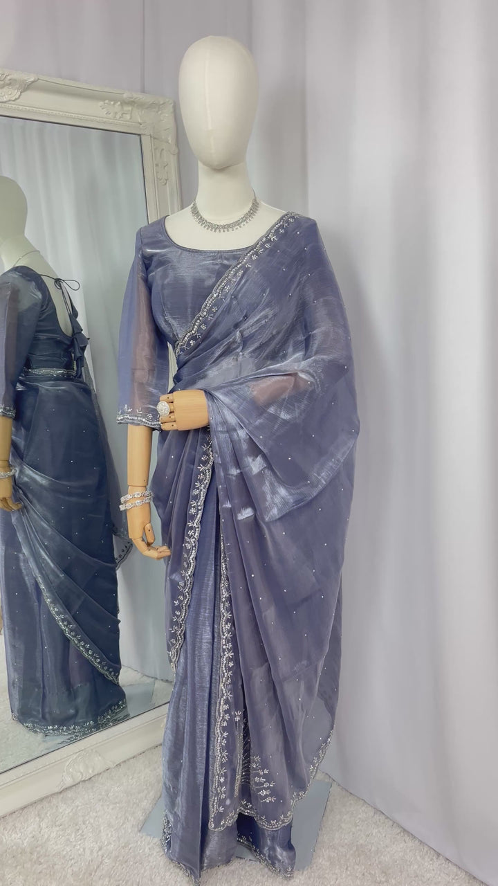 Steel Grey Jimmy Choo Saree with Readymade Blouse
