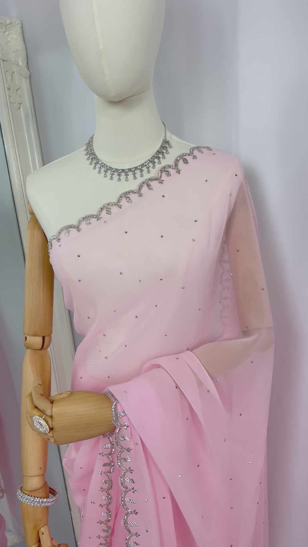 Soft Pink Embellished Saree with Silver Border