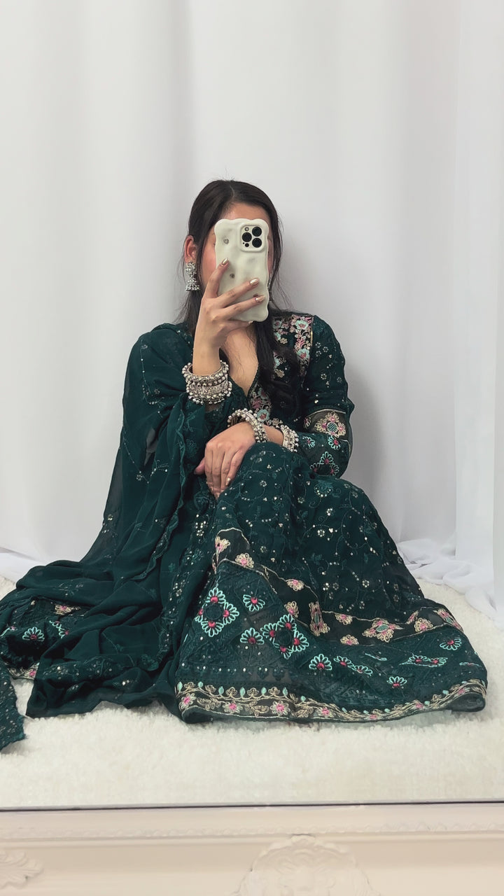 Emerald Green Embroidered Kurta Set