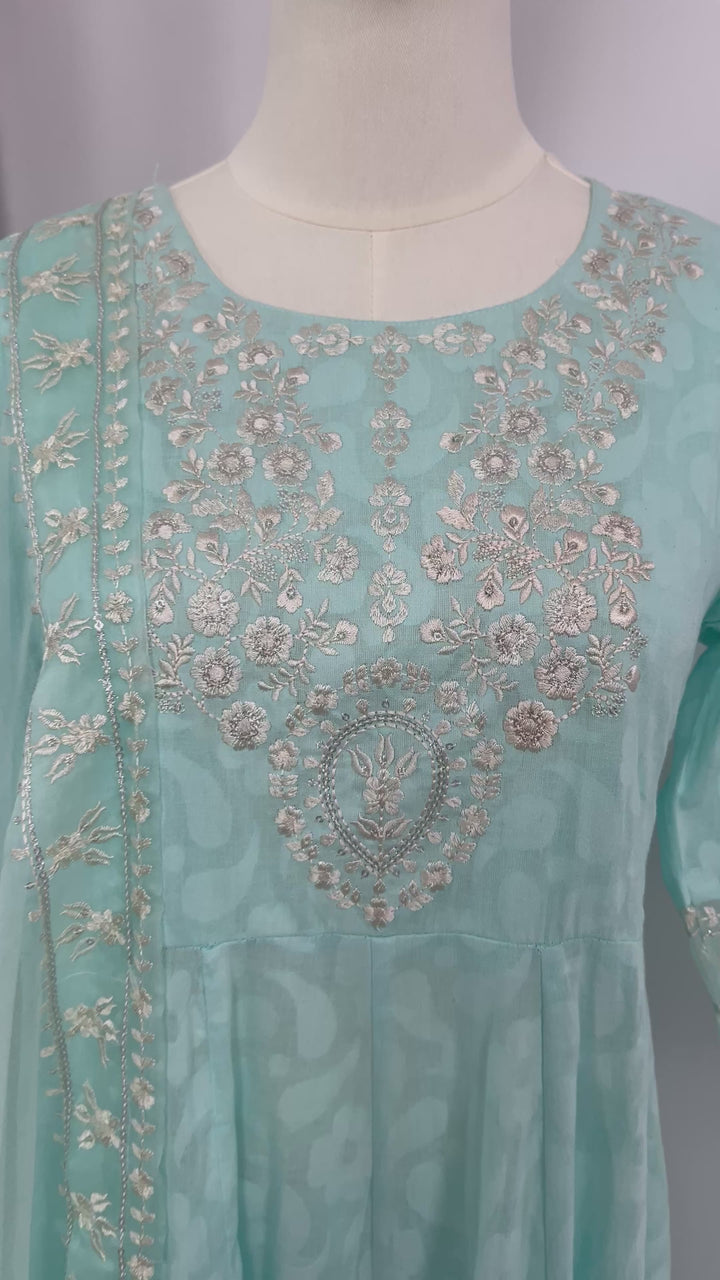 Embroidered Kurtha Set - Pastel Blue