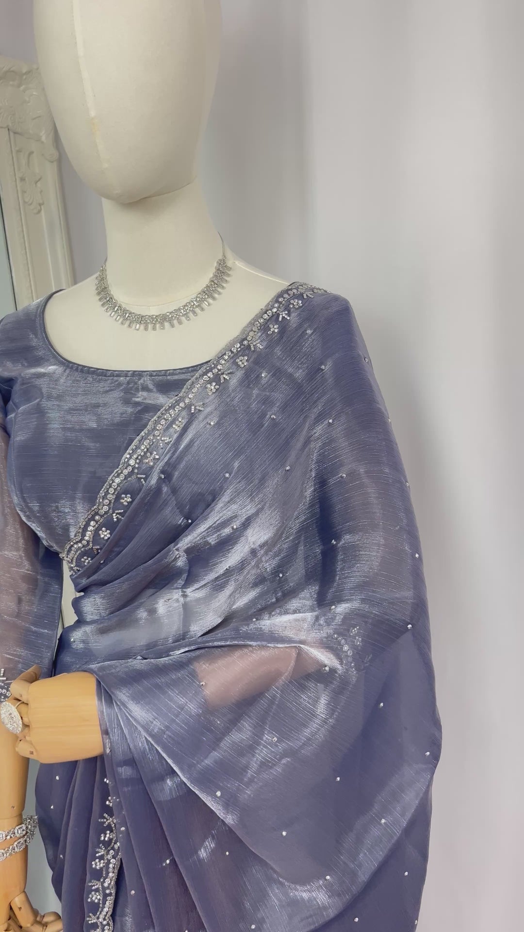 Steel Grey Jimmy Choo Saree with Readymade Blouse