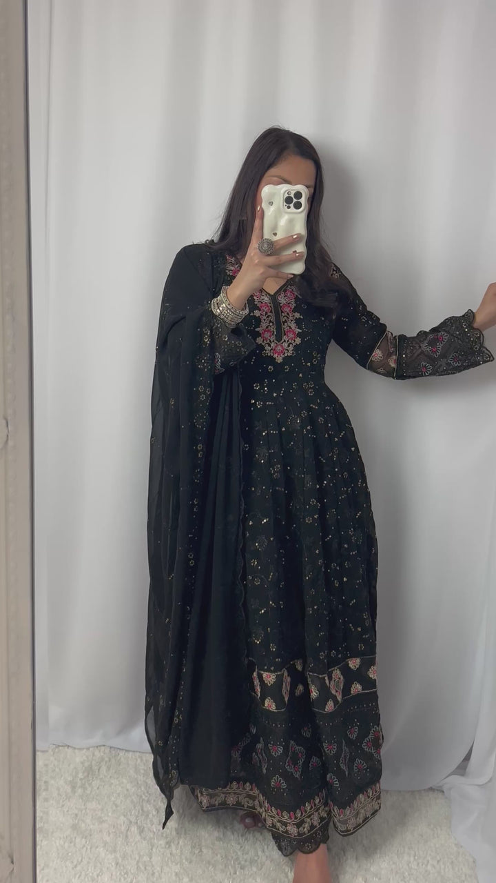 Black Embellished Kurta Set