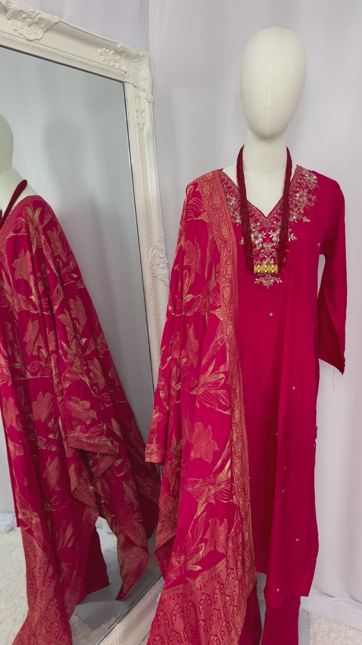 Rani Pink Embroidered Kurta Set