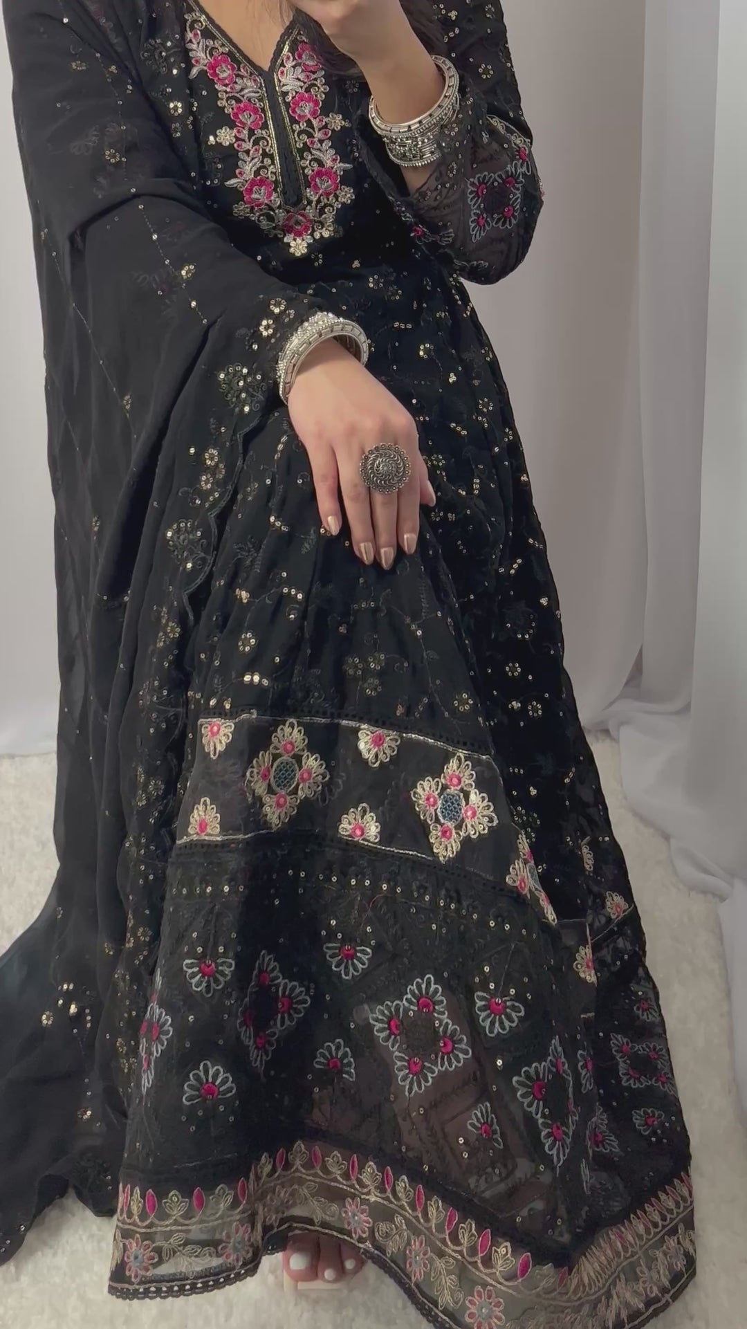 Black Embellished Kurta Set