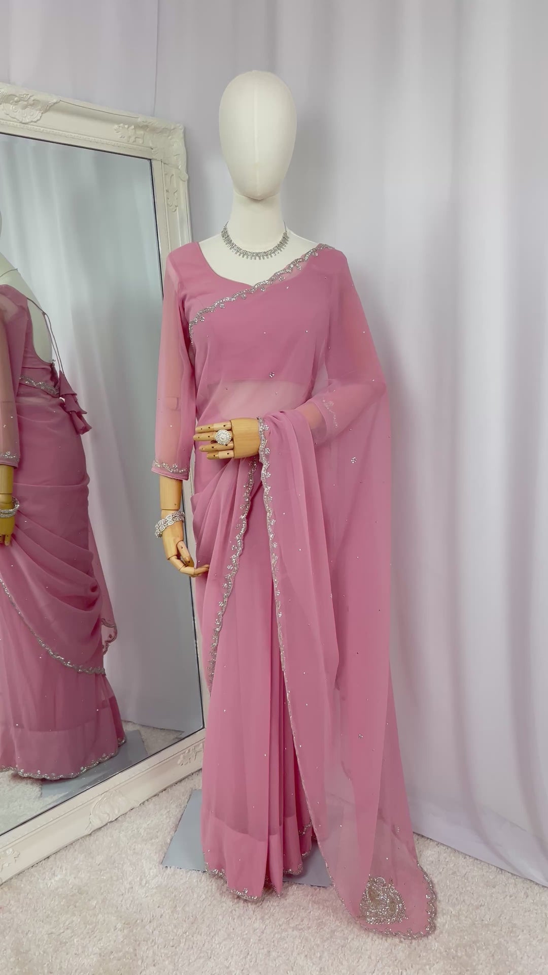 Rose Pink Georgette Saree with Readymade Blouse
