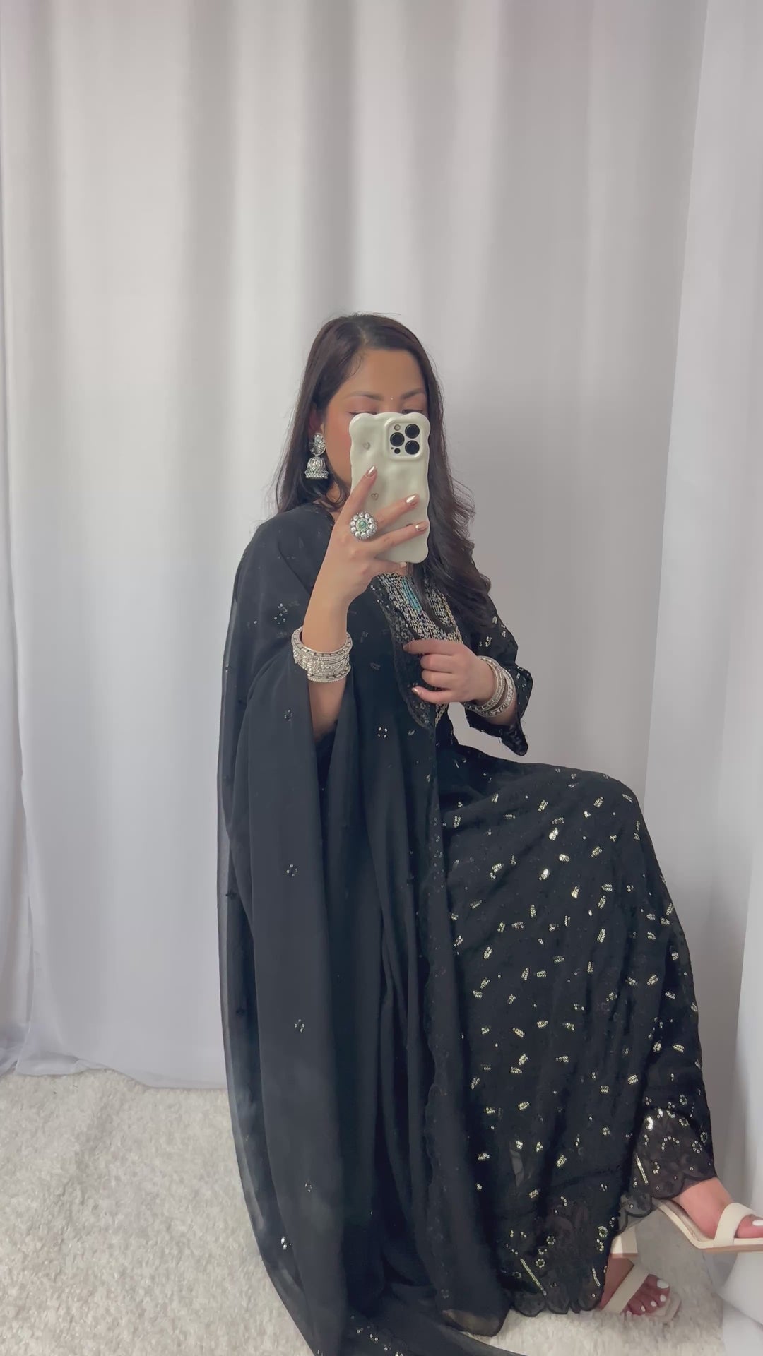 Black Embellished Chiffon Kurta Set