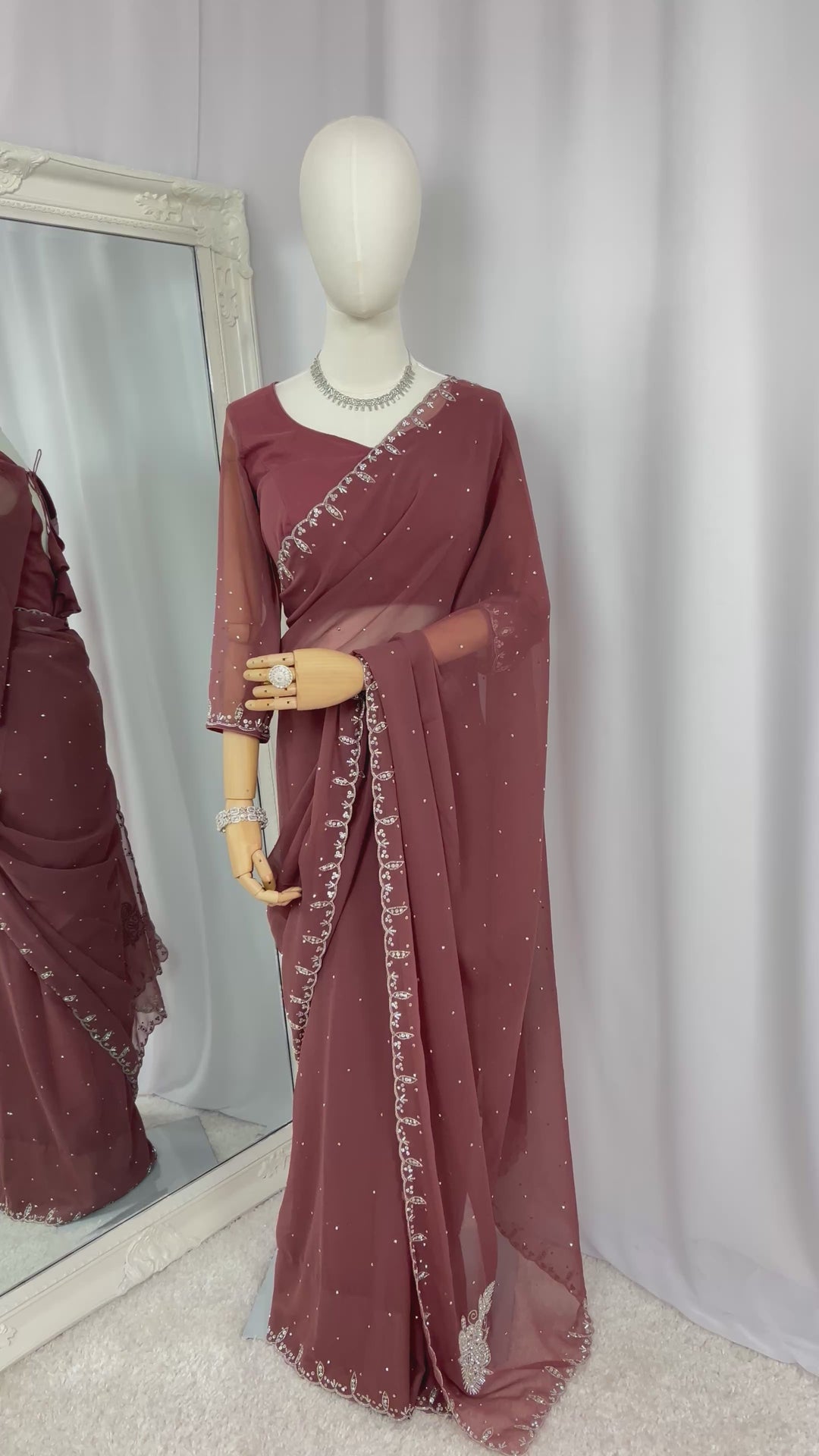 Mocha Brown Georgette Saree with Readymade Blouse