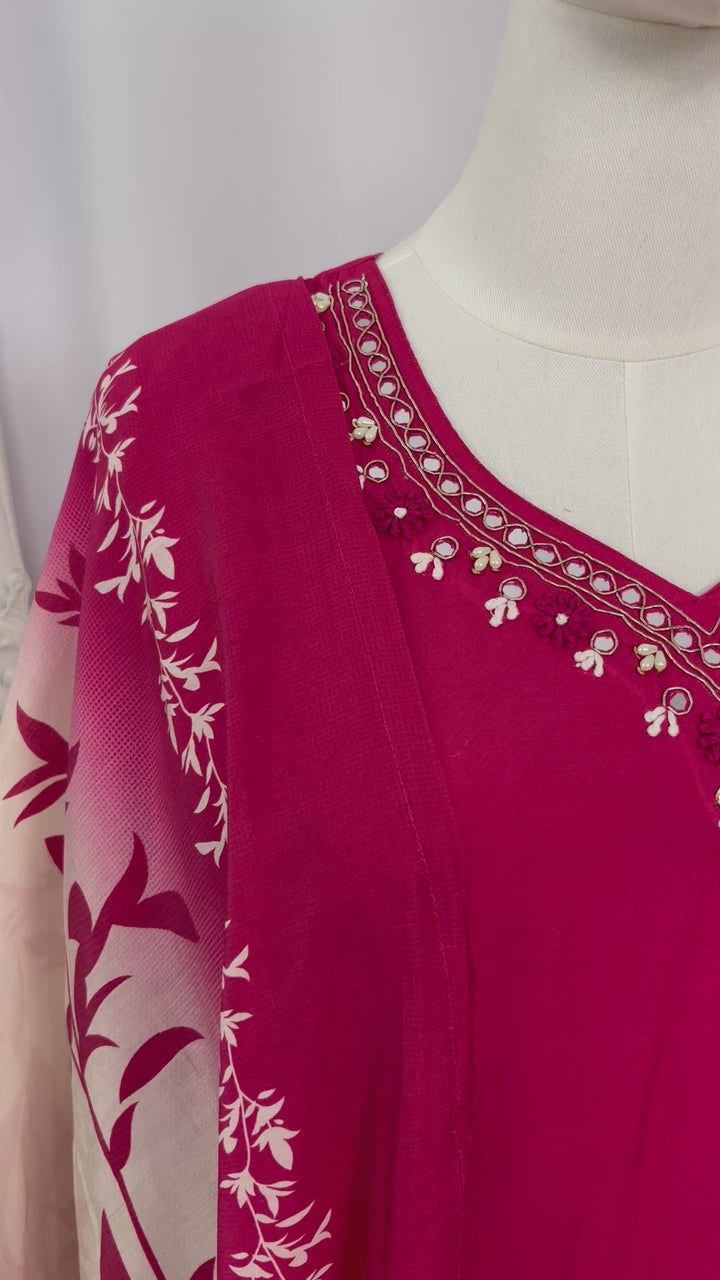 Floral Kurta Set with Ombre Dupatta